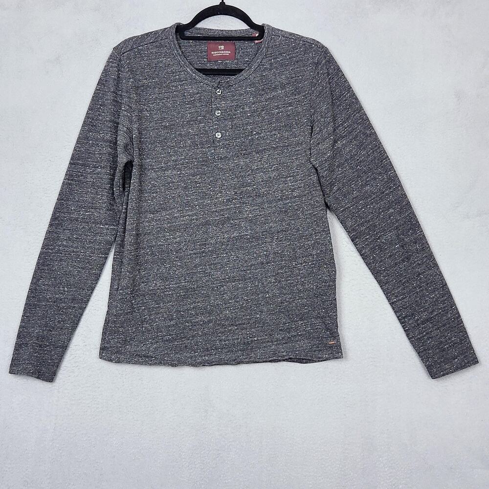 SCOTCH & SODA Sweater Mens Medium Gray Henley Long Sleeve Pullover Cotton Casual
